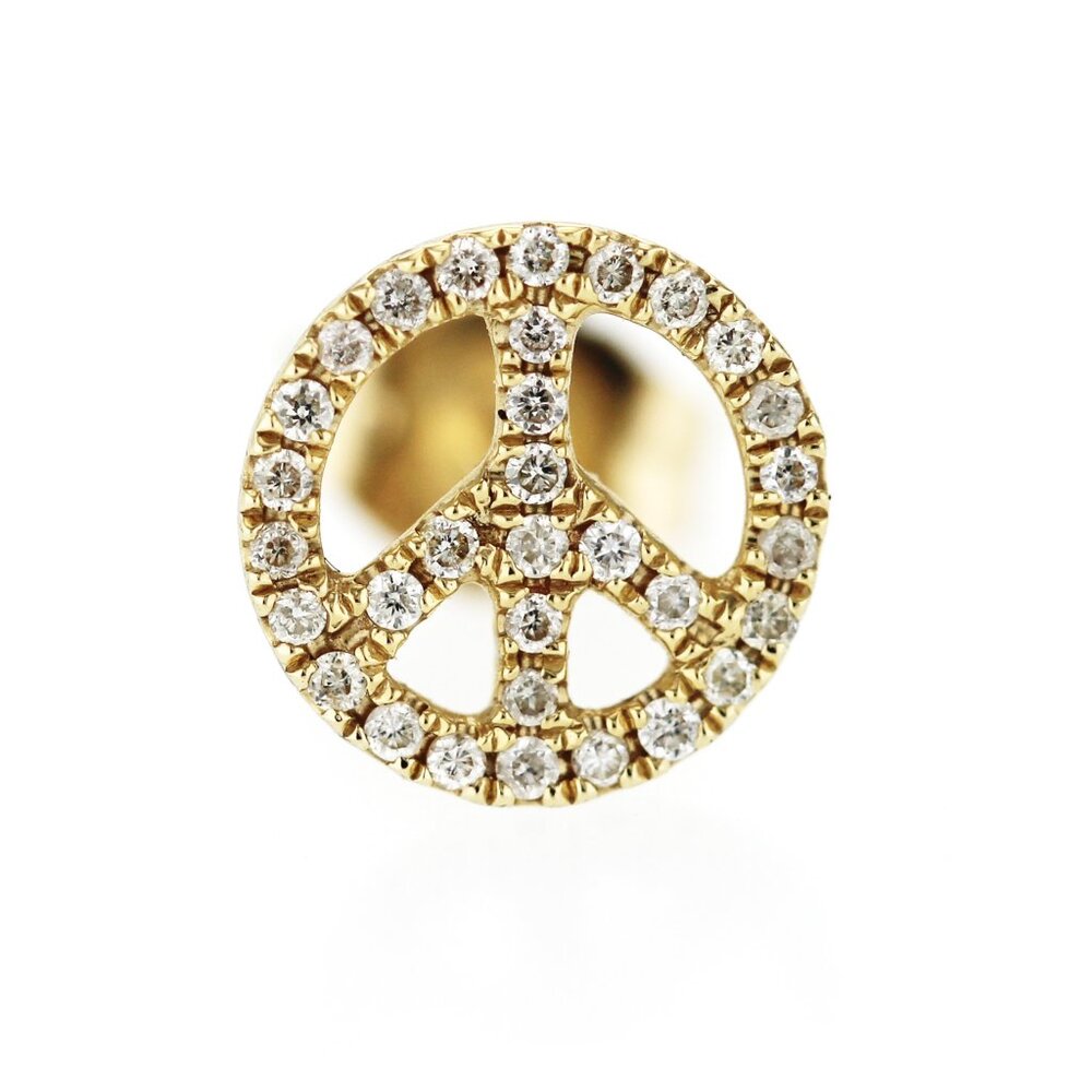 Sydney Evan 14K Yellow Gold Pave Diamond Peace Sign Single Stud Earrings